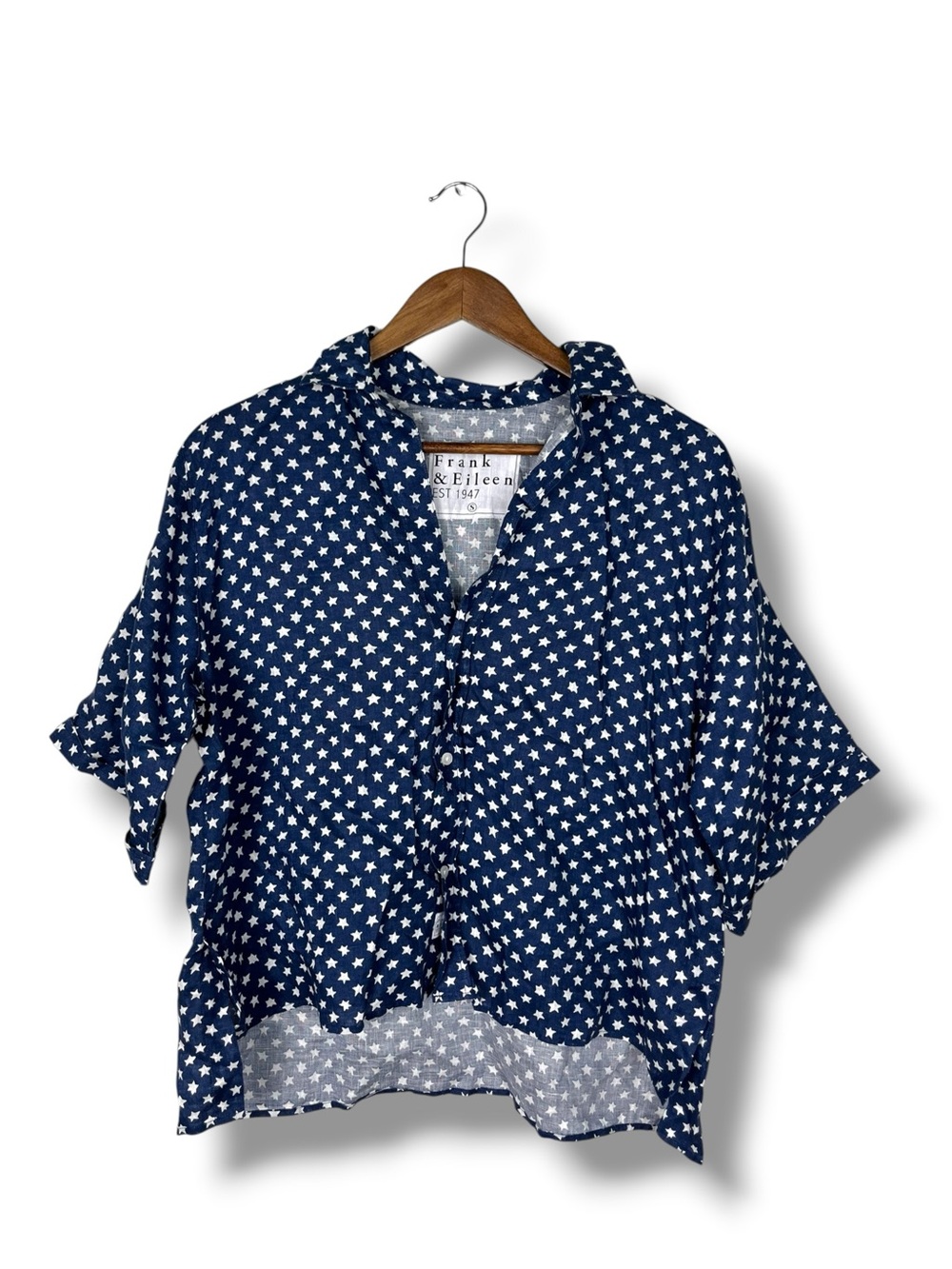 Frank & Eileen Shirt Womens S Blue Rosie Cotton Stars Button Front Top Italy
